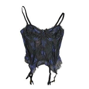 Savage X Fenty Hyper Real Lace Vinyl Bustier Corset Black Blue 2X NWT